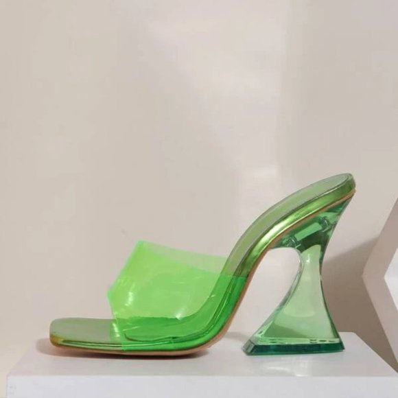 Clear Strap open toe Sculptural acrylic heels GREEN - Picture 6 of 6